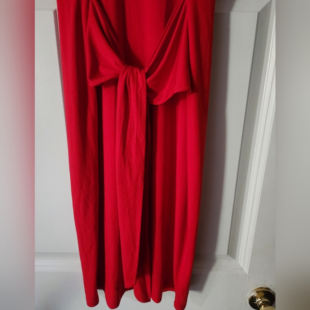 Lauren Ralph Lauren Red Deep V-neck Tie Front Sleeveless Dress Size M - Picture 5 of 8